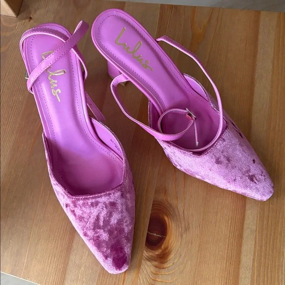 Lulus Jannice Mauve Crushed Velvet Ankle Wrap Heels Pink - Size 8 - Picture 2 of 5